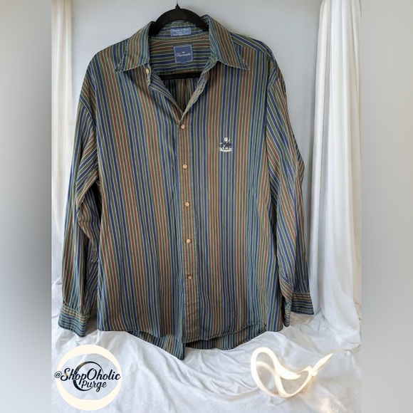 long sleeve Button Shirt Men’s Large Classic Fit Faconnable Striped - Picture 1 of 6